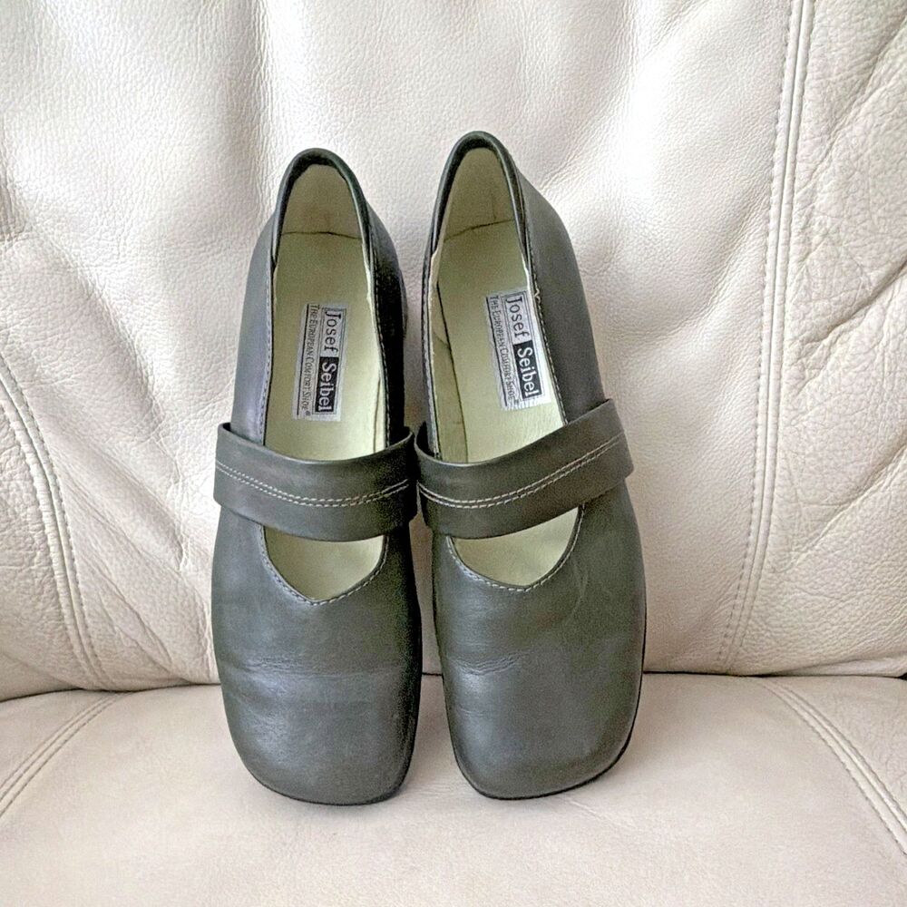Josef Seibel Womens Leather Mary Jane Shoes EU 38 US 7.5-8 Comfort Green
